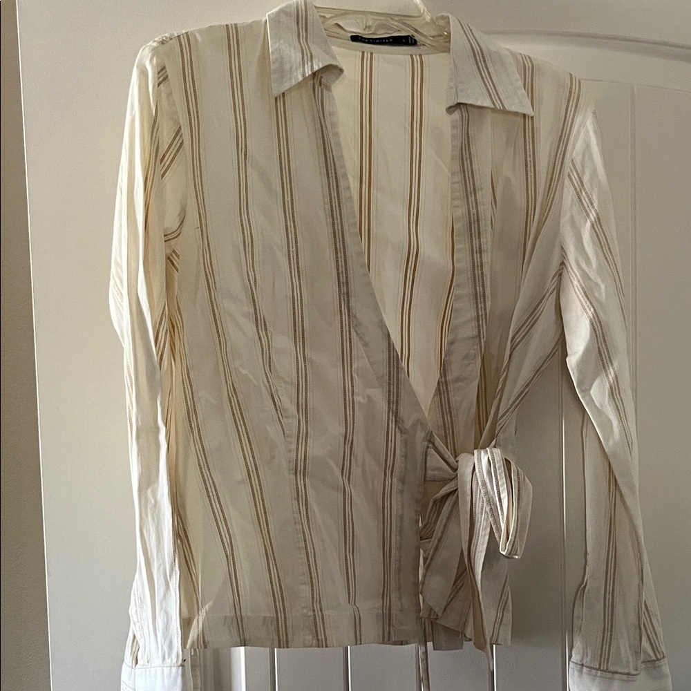 The Limited Beige and White Striped Blouse